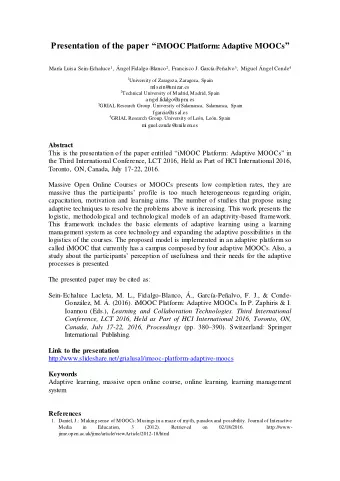 2. Fidalgo Blanco, ., Sein-Echaluce Lacleta, M.L., Borrs Gen, O., Garca-Pealvo, F.J.: