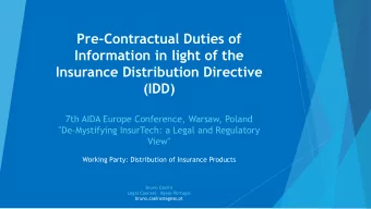 Insurance Distribution Directive  (IDD)  7th AIDA Europe Conference, Warsaw, Poland