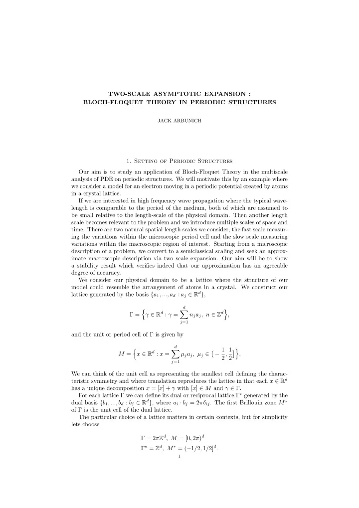 two scale asymptotic expansion bloch floquet theory in