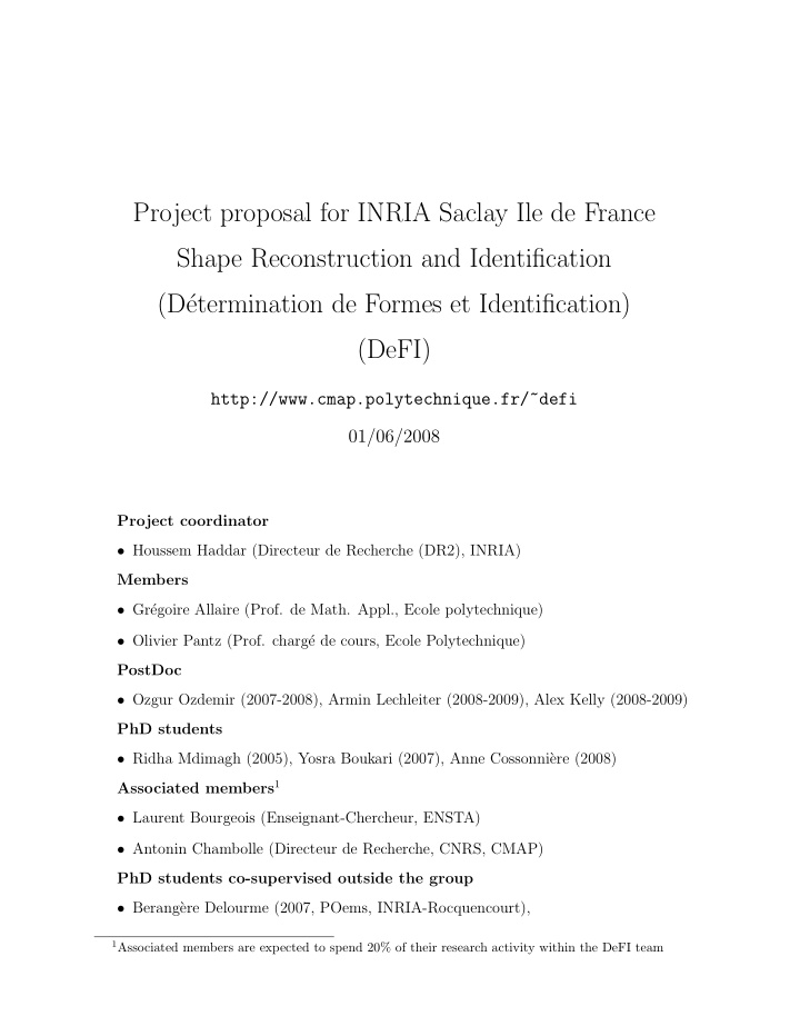 project proposal for inria saclay ile de france shape