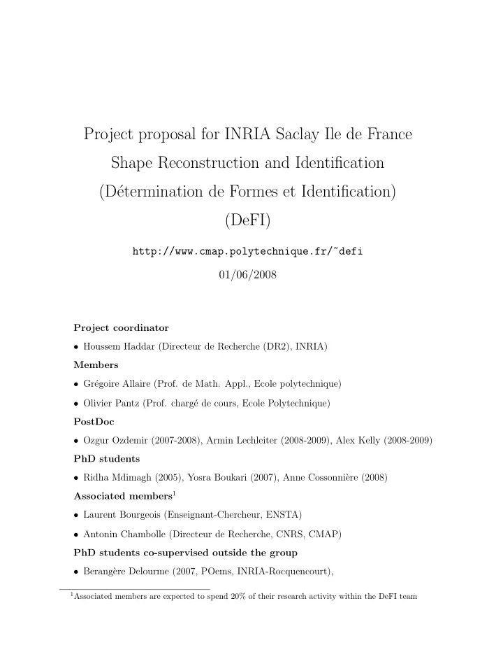 project proposal for inria saclay ile de france shape