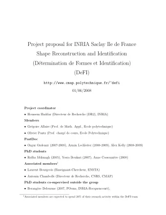 Project proposal for INRIA Saclay Ile de France  Shape Reconstruction and Identification  (D