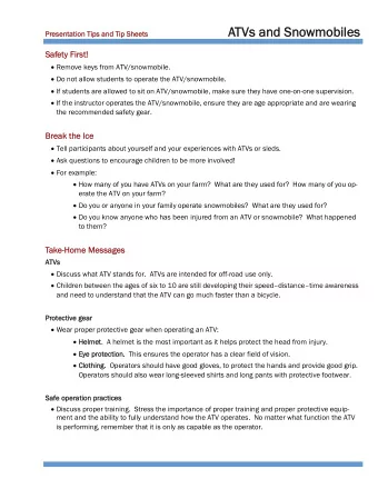ATVs and Sno  Vs and Snowmobiles  wmobiles  Presentation Tips and Tip Sheets  Presentation Tips and