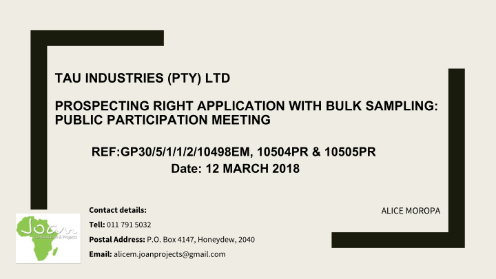 tau industries pty ltd prospecting right application with