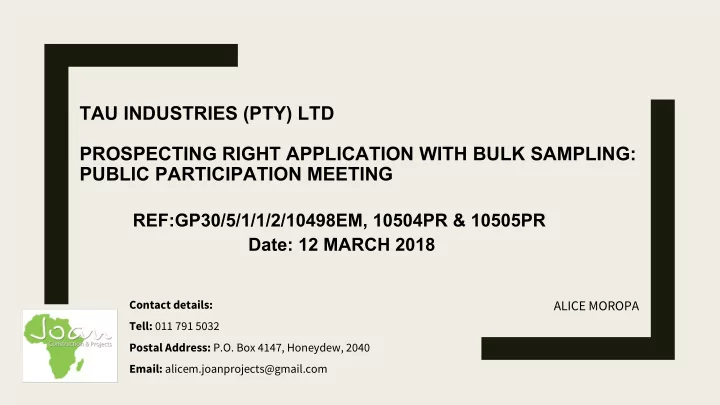 tau industries pty ltd prospecting right application with