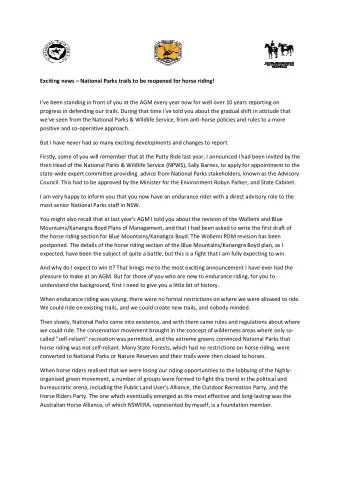 Exciting news  National Parks trails to be reopened for horse riding!  I've been standing in