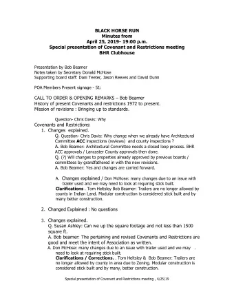 BLACK HORSE RUN  Minutes from  April 25, 2019- 19:00 p.m.  Special presentation of Covenant and
