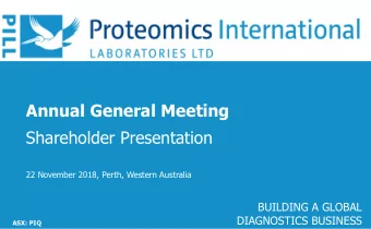 Annual General Meeting  Shareholder Presentation  22 November 2018, Perth, Western Australia