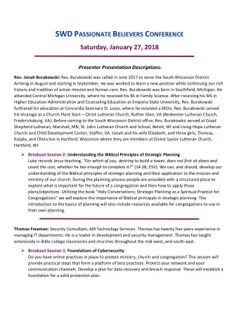 SWD P ASSIONATE B ELIEVERS C ONFERENCE  Saturday, January 27, 2018  -Presenter Presentation