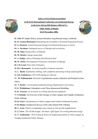 Index to PowerPoint presentation  at the First International Conference on Geothermal Energy  in