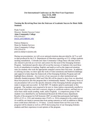 21st International Conference on The First-Year Experience  June 23-26, 2008  Dublin, Ireland