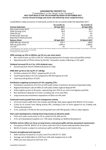 LONDONMETRIC PROPERTY PLC (LondonMetric or the Group or the Company)  HALF YEAR