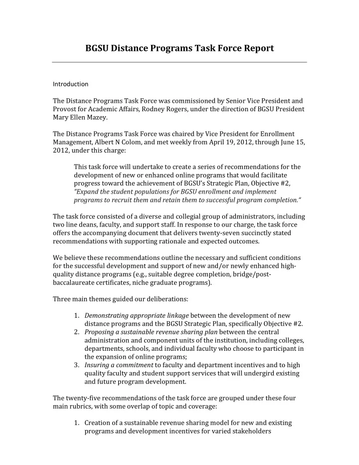 bgsu distance programs task force report