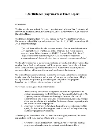 BGSU Distance Programs Task Force Report  Introduction  The Distance Programs Task Force was