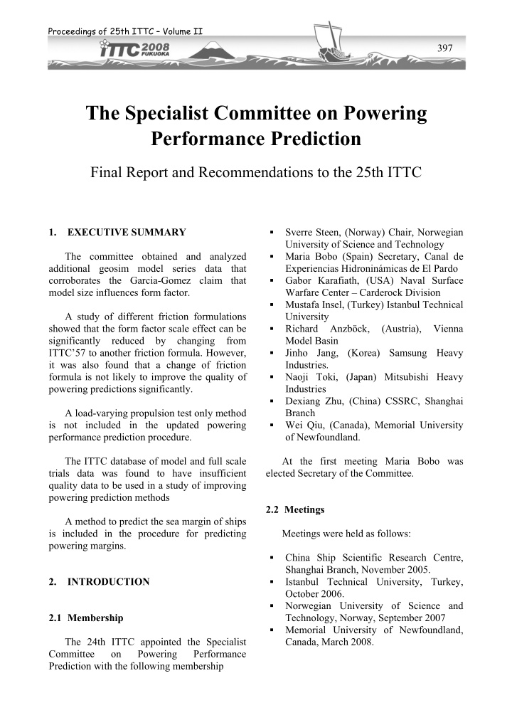 the specialist committee on powering performance