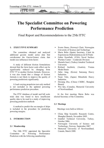 The Specialist Committee on Powering  Performance Prediction  Final Report and Recommendations to