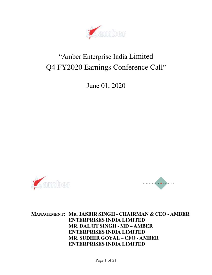 amber enterprise india limited q4 fy2020 earnings