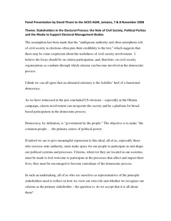 Panel Presentation by David Yhann to the ACEO AGM, Jamaica, 7 &amp; 8 November 2008 Theme: