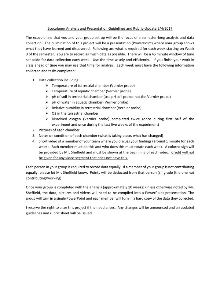 ecocolumn analysis and presentation guidelines and rubric