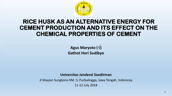 rice ce husk k as an altern ternativ tive e ener ergy gy