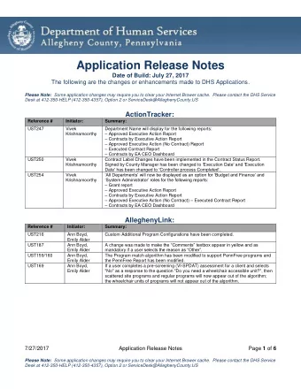 Application Release Notes  Date of Build: July 27, 2017  The following are the changes or