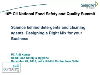 10 th CII National Food Safety and Quality Summit  Science behind detergents and cleaning  agents.