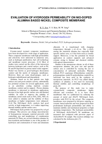 EVALUATION OF HYDROGEN PERMEABILITY ON NIO-DOPED ALUMINA BASED NICKEL COMPOSITE MEMBRANE  B. Y.