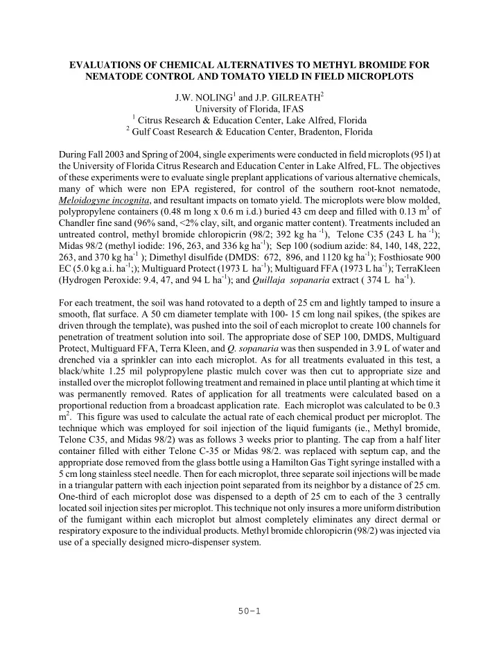 evaluations of chemical alternatives to methyl bromide