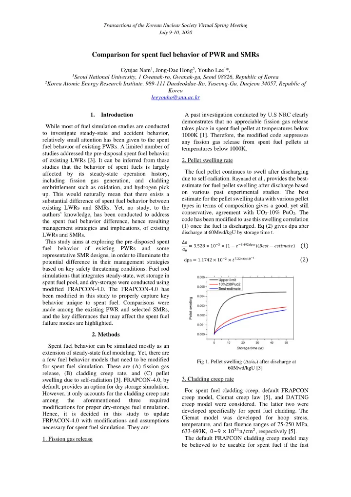 comparison for spent fuel behavior of pwr and smrs