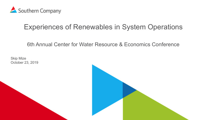 experiences of renewables in system operations