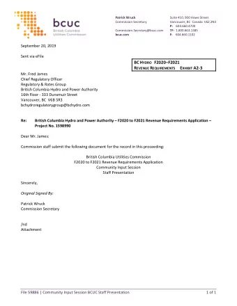 BC H YDRO F2020F2021 R EVENUE R EQUIREMENTS E XHIBIT A2-3  Mr. Fred James  Chief Regulatory