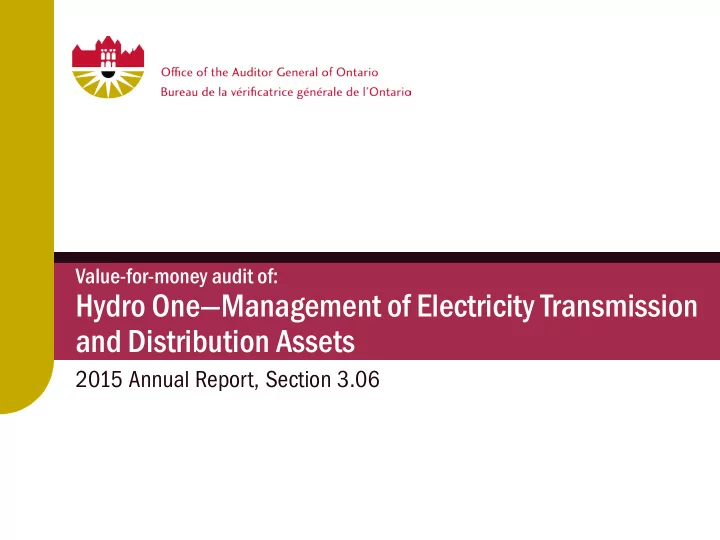 hydro one management of electricity transmission and