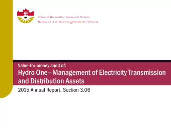 Hydro OneManagement of Electricity Transmission  and Distribution Assets  2015 Annual Report,