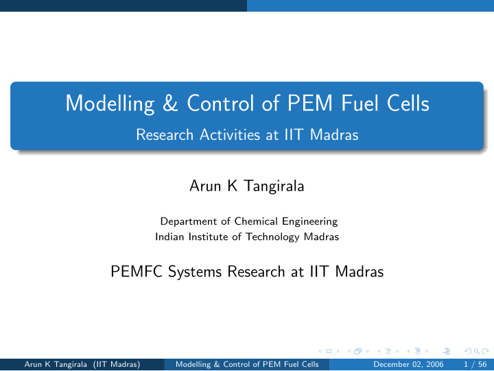 modelling control of pem fuel cells