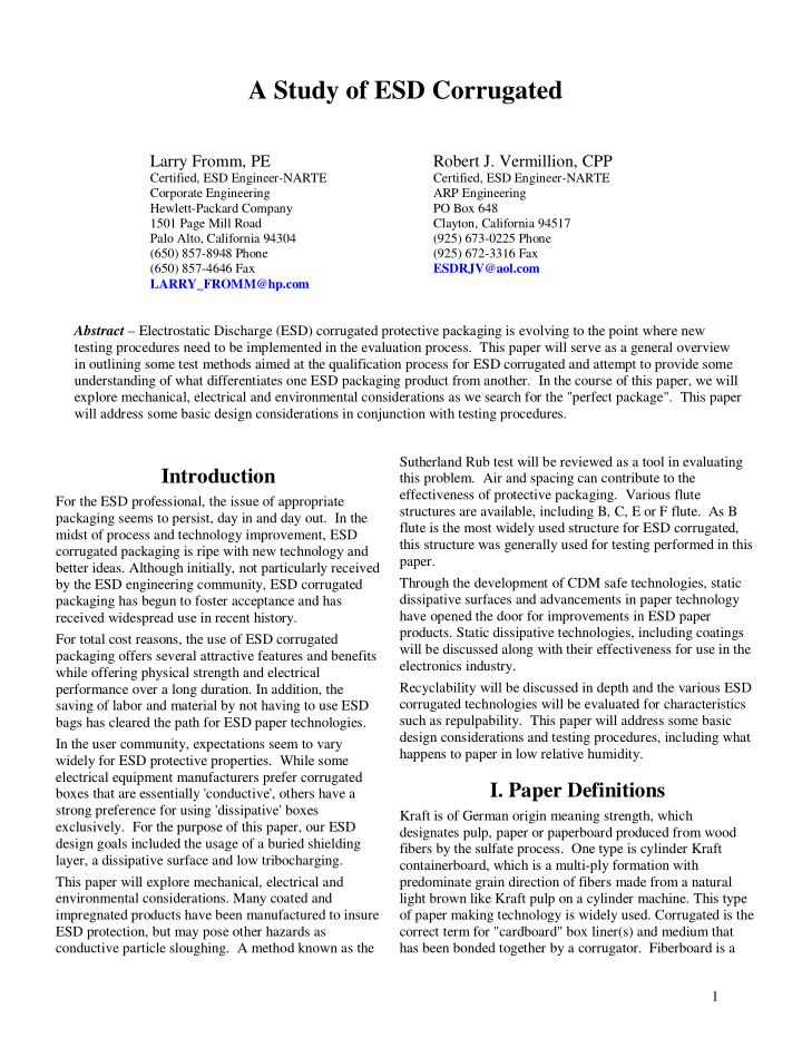 a study of esd corrugated