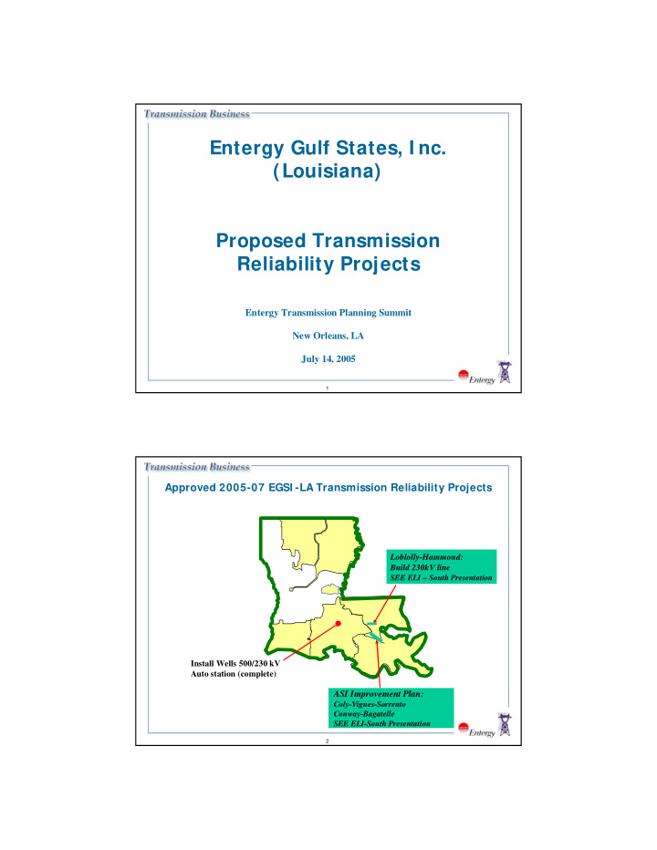 entergy gulf states i nc louisiana proposed transmission