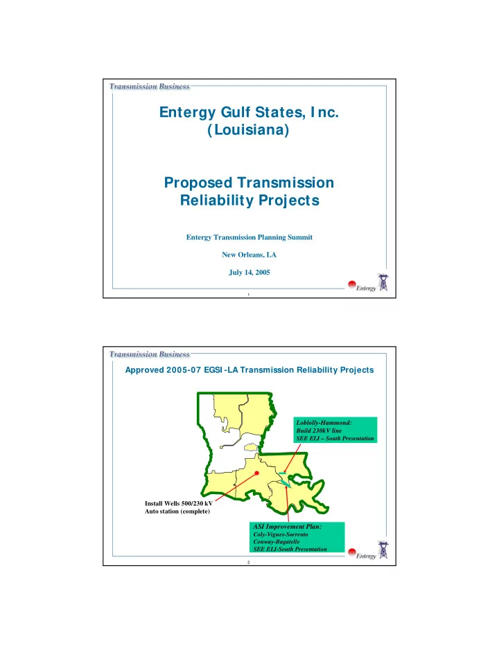 entergy gulf states i nc louisiana proposed transmission