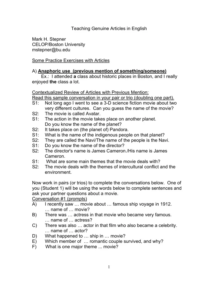 teaching genuine articles in english mark h stepner celop