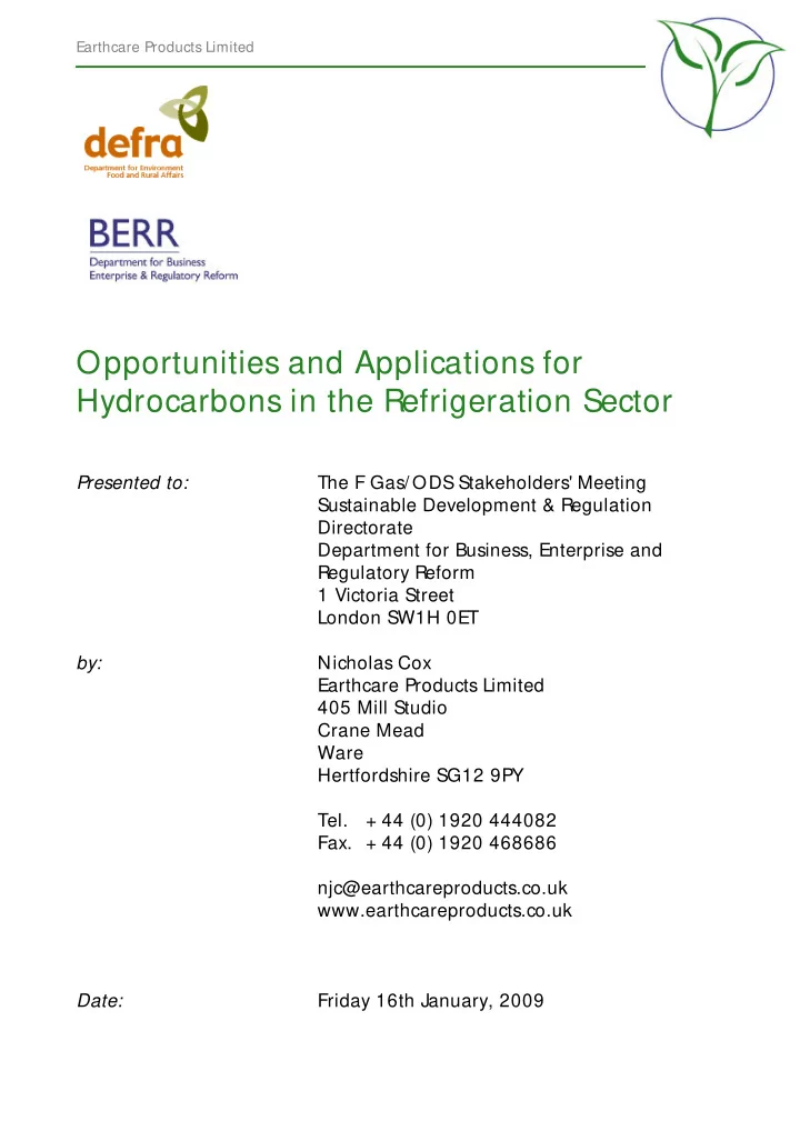 earthcare products limited opportunities and applications