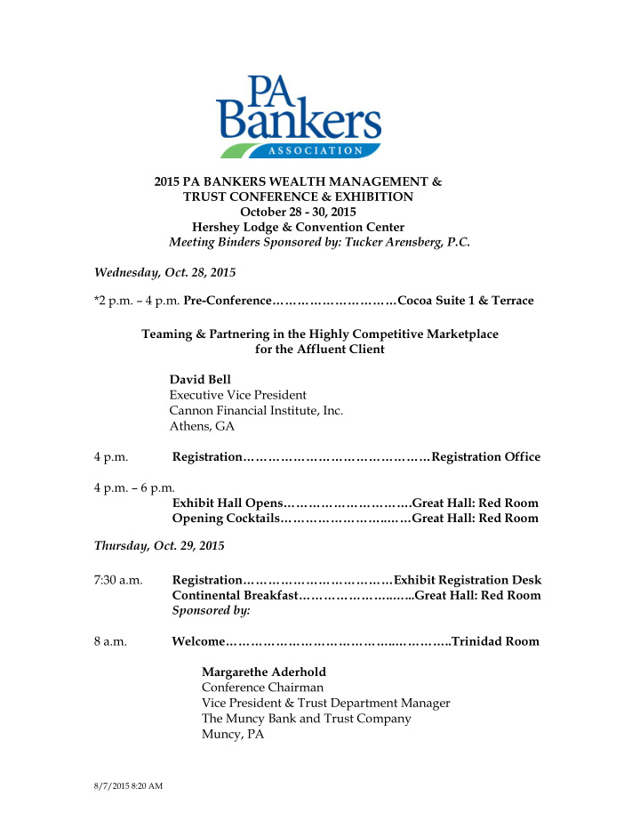 2015 pa bankers wealth management trust conference
