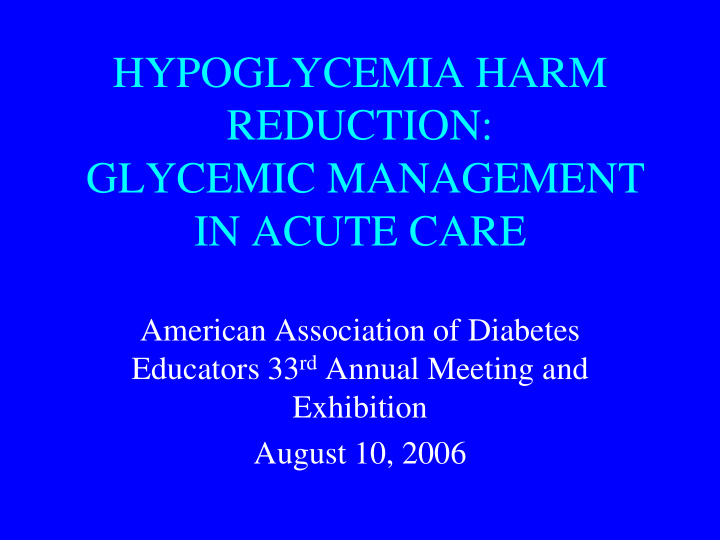 hypoglycemia harm