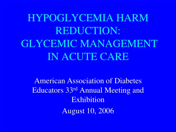 hypoglycemia harm