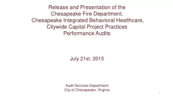 Chesapeake Integrated Behavioral Healthcare,  Citywide Capital Project Practices  Performance