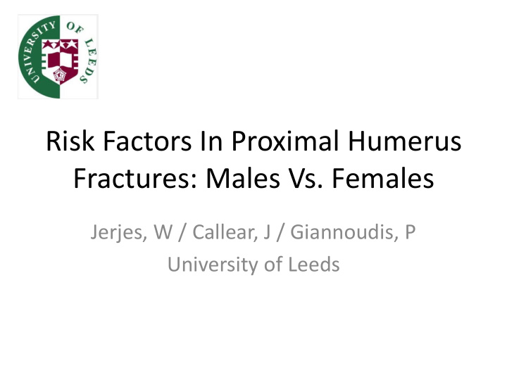 risk factors in proximal humerus fractures males vs