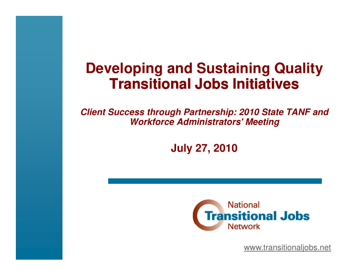 developing and sustaining quality transitional jobs