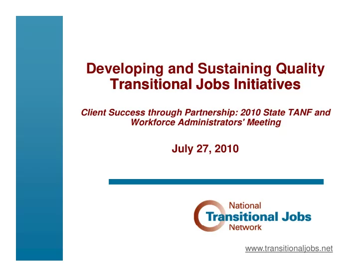 developing and sustaining quality transitional jobs