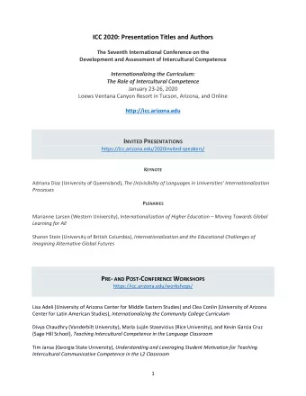 ICC 2020: Presentation Titles and Authors  The Seventh International Conference on the Development