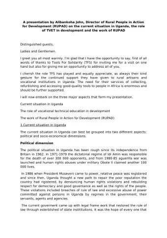 A presentation by Alibankoha John, Director of Rural People in Action  for Development (RUPAD) on