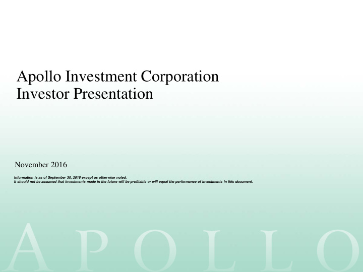 apollo investment corporation investor presentation