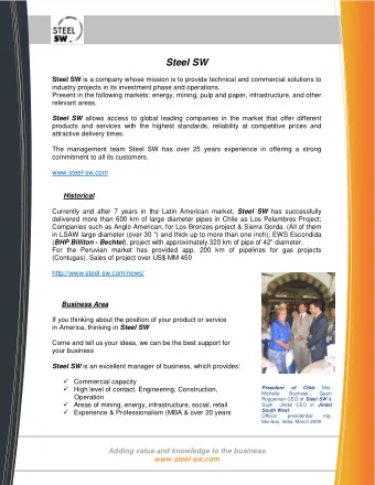Steel SW Steel SW is a company whose mission is to provide technical and commercial solutions to
